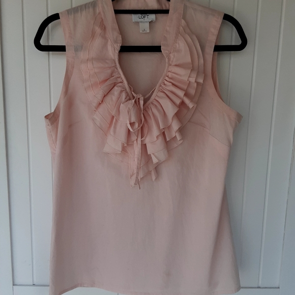 Loft Ruffle V-Neck Sleeveless Blouse, Size S - Picture 2 of 6